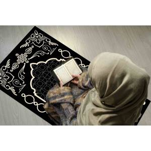 Alfombra de Oración Islámica, Negra Elegante Estampada, Decoración para Mezquita, Regalo Espiritual, con Alfombra Suave - Product Image 3