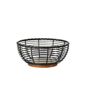 Black Powder Coated Solid Iron and Wood FRuit and Vegetable Basket Greatest Quality Round Shape <b>Large</b> Home and Kitchen Basket - Product Image 4