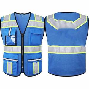 เสื้อกั๊กสะท้อนแสงสีจราจรของผู้ชายมีกระเป๋าซิปปิดกันน้ำกันลม100% โพลีเอสเตอร์ปรับแต่งสีได้สำหรับฤดูหนาว - Product Image 4