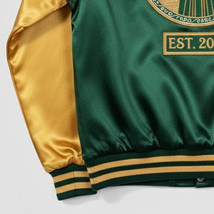 Veste de baseball universitaire personnalisée avec logo brodé en chenille satinée sur le devant, style streetwear pour hommes, écologique et respirante, vente en gros - Product Image 4
