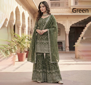 Salwar Kameez Verde Bordado con Dupatta, Ropa Étnica India y Pakistaní, Listo para Usar en Fiestas y Bodas, Estilo Tradicional - Product Image 1
