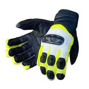 Unisex Cowhide Leather Gloves for Motorbike & Auto Racing Yellow/Black with Knuckle for Armour Breathable for Winter Riding - Product Image 1
