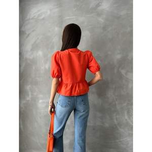 Blusa de Popelina Naranja para Mujer Topshow, Diseño con Lazo Frontal, Blusas y Camisas al por Mayor - Product Image 1