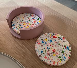 Natural Marble Stone <b>6</b> Pcs <b>Set</b> with Holder Best Quality Terrazzo Natural Stone <b>Coasters</b> Resin Inlay Marble Pattern <b>Coasters</b> - Product Image 3