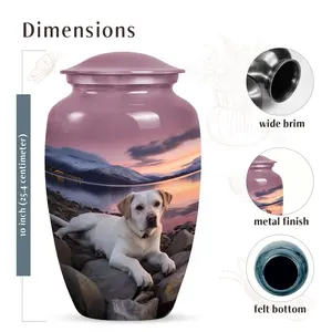 Urne commémorative pour chien Labrador, lune couchante sur un lac de montagne paisible, urne pour cendres - Product Image 2