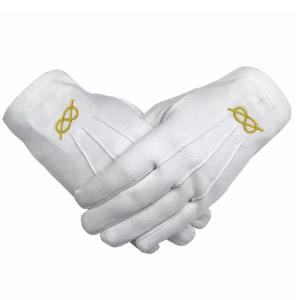 Guantes de algodón blanco bordado a máquina nudo dorado masónico al por mayor proveedor de guantes de desfile masónico precios más bajos en todos los logotipos - Product Image 1
