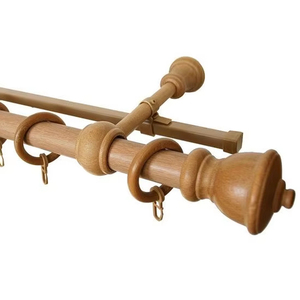 Support de rideau en bois élégant avec sculpture et polissage traditionnels pour les fenêtres du salon et les tringles à rideaux en tissu lourd - Product Image 1
