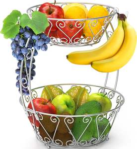 Corbeille à fruits ronde à deux niveaux en métal de haute qualité magnifiquement fabriquée à la main pour les utilisations de stockage polyvalentes de la cuisine à domicile - Product Image 4