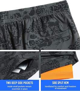 Shorts décontractés pour hommes en gros, nouveau style, shorts de sport et de course 2-en-1 avec poche zippée - Product Image 4