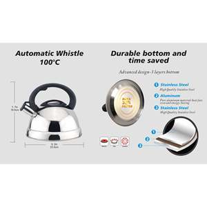 Bollitore da tè moderno in acciaio inossidabile da 3 litri con fischio e fondo a induzione, per uso domestico, in metallo e silicone - Product Image 5