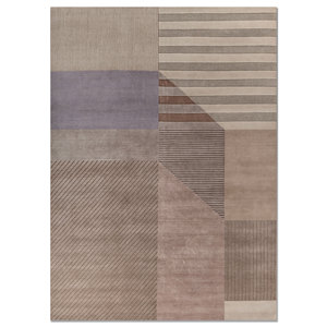 พรมขนสัตว์ถักมือ Aprezo สีเบจ-น้ำตาล ลายแบบนามธรรม สำหรับห้องนั่งเล่นในบ้าน ขนาด 9x12 ฟุต รูปทรงสี่เหลี่ยมผืนผ้า พรมปูพื้นทางเดินแบบจิ๊กซอว์ - Product Image 1