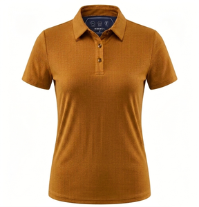 High Quality 220 GSM Rib Knit Women Polo Shirt Smooth Stretch Fabric <b>Brown</b> Tone Custom Logo Embroidery Printing Women Polo Shirt - Product Image 3