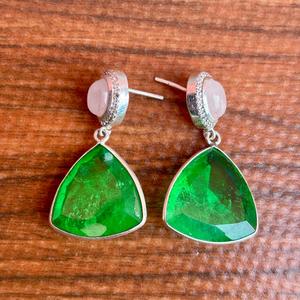 Boucles d'oreilles élégantes en péridot avec clous en pierres précieuses blanches Boucles d'oreilles pendantes de luxe en trillion pour femmes Bijoux en argent 925 - Product Image 6