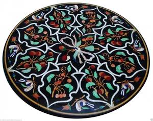 Table basse ronde et rectangulaire en marbre avec incrustation de pierre Pietra Dura durable, design contemporain, personnalisable pour le mobilier de maison - Product Image 1