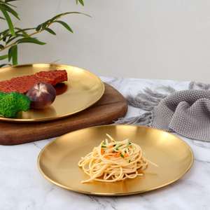 Assiette de service en acier inoxydable, robuste, écologique, style classique, finition polie, ronde, 9 pouces - Product Image 2