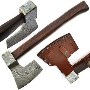 Hacha de Acero de Damasco Burraq Personalizada de 19.5 Pulgadas, Hacha de Mano con Mango de Madera de Palisandro y Funda de Cuero, Regalo para Papá, Hecho a Mano - Product Image 1