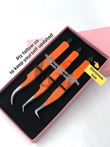 Pince à cils en acier inoxydable à pointe argentée, revêtement en poudre orange, pour extensions de cils, instrument de beauté - Product Image 6