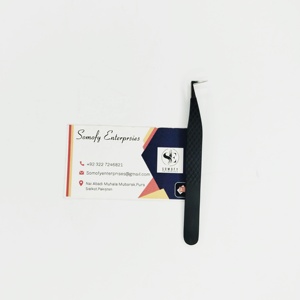 Wholesale Somofy Enterprises Matt Black <b>Silver</b> Tip Long Fiber 10mm Durable Precision Eyelash Tweezers 90 Degree Stainless Steel - Product Image 2