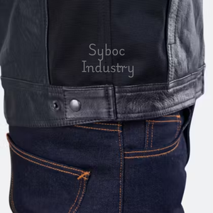 Chaqueta de moto de cuero auténtico negro para hombre con cierre de cremallera, chaqueta de moto de cuero con protección corporal certificada CE para motorista - Product Image 3