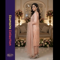 Ensemble Kurta et pantalon long en organza brodé tendance Ssumaira 2025, orné de pierres, en tissu transparent pour femmes indiennes et pakistanaises