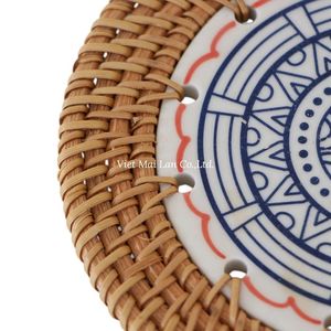 Bohemian Natural Rattan <b>Coaster</b> Handmade From Vietnam for Beverage Serving and Decorative Home <b>Table</b> Styling - Product Image 2