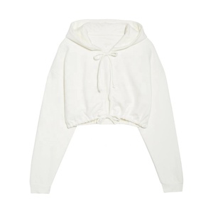 Sweat à capuche en molleton de coton imprimé avec logo personnalisé de haute qualité pour femmes manteau tricoté d'hiver avec haut court de couleur en bloc et logo avant - Product Image 5