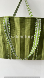 Women's Reusable Shopping Cotton <b>Quilted</b> <b>Tote</b> <b>Bag</b> with Handmade Indian Shoulder Open Closure White Background - Product Image 5