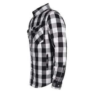 Chemise en flanelle Kevlar doublure de protection en aramide à carreaux noir et blanc avec armure CE chemise d'équitation de course de moto OEM - Product Image 3