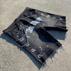 Summer Vintage Custom Fashion Washed Rhinestone <b>Mens</b> Denim Tear <b>Shorts</b> Wholesale High Street <b>Knee</b> <b>Length</b> <b>Short</b> for <b>Men</b> - Product Image 5