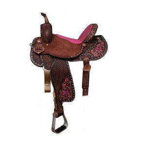 Selle de baril occidentale en cuir de vachette véritable fabriquée à la main et durable pour l'équitation avec une qualité supérieure de 100% - Product Image 1