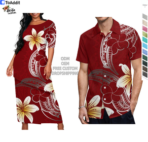 Conjunto de pareja de moda para hombres y mujeres, estampado artístico Vintage polinesio, <span class=keywords><strong>falda</strong></span> larga Puletasi para mujer de verano, <span class=keywords><strong>camisa</strong></span> para hombre - Product Image 2