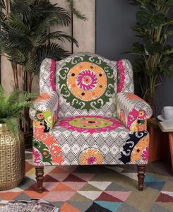 เก้าอี้โซฟาสไตล์อินเดีย, เฟอร์นิเจอร์เก้าอี้สไตล์อินเดียตกแต่งด้วยมือปักลายสไตล์โบฮีเมียน - Product Image 1