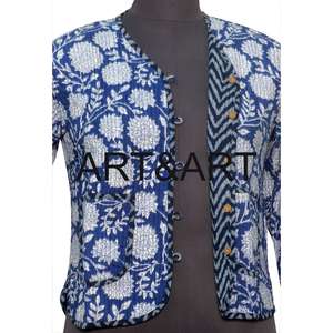 Veste décontractée pour femme à col en V matelassée, imprimé floral numérique, tissu en coton tricoté, manches longues, longueur courte, boutons vintage en coton - Product Image 5