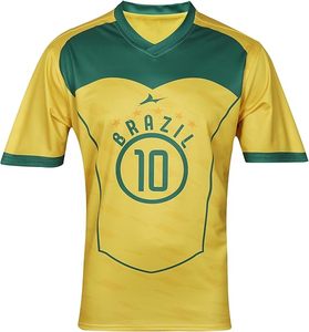 Maillot de football jaune et vert de l'équipe nationale du Brésil avec le numéro 10, maillot de football personnalisé, matière polyester - Product Image 1