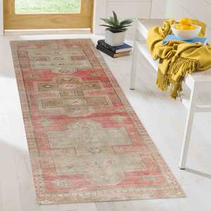 Tapis de style turc rouge : design vintage, tapis imprimé adapté aux animaux domestiques, tapis fin non tissé - Product Image 5