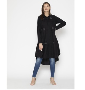 High Selling New Fashionable Designer Customized Black <b>Women</b> Casual <b>Spring</b> Floral Print Solid Collar <b>Women's</b> <b>Dress</b> in Wholesale - Product Image 1