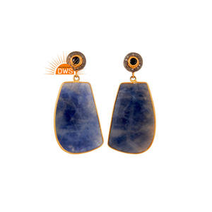 Boucles d'oreilles en argent sterling fin avec diamants naturels et pierres précieuses en saphir bleu Fabricant de bijoux en diamant - Product Image 3