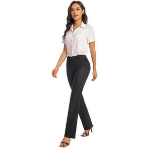Pantalon de travail pour femme, taille mi-haute, coupe droite, extensible, infroissable, respirant, avec poches cargo, idéal pour le bureau, les voyages et les occasions décontractées - Product Image 4