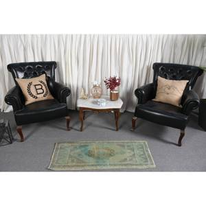 Tapis turc vintage vert bleu-1.6 X 3.9ft Design patchwork en laine de grande surface pour chambre à coucher couloir forme rectangulaire Latex - Product Image 1