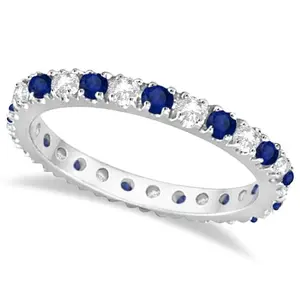 Drop Shipping Birthday Gift Eternity Band Wedding Ring Fine Jewelry 14k White Gold Blue Sapphire And Diamond VVS1 Stackable Ring