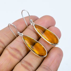 Boucles d'oreilles pendantes en gros avec pierre précieuse de citrine en forme de poire, design inspiré de la goutte d'eau - Product Image 2