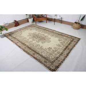 5.8x8.9 ft Rug, Turkish Vintage Large Rug, <b>Brown</b> <b>Wool</b> Rug - Product Image 2