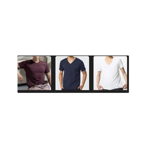 T-shirt en coton à col en V 120g pour hommes, motif solide, style de fitness formel, tissé, tissu 300g, T-shirts de fitness bon marché - Product Image 1