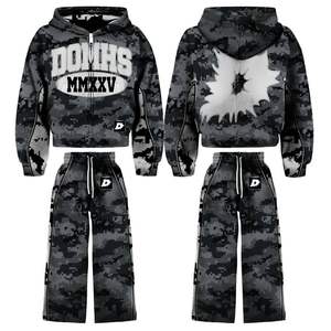 Streetwear à la mode personnalisé de haute qualité en coton polaire imprimé surdimensionné soleil délavé à l'acide surdimensionné style Baggy survêtement - Product Image 1