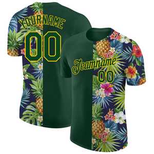 Camiseta de manga corta con estampado de árbol de playa Hawaiano Unisex personalizada de fábrica, camisa de verano de media manga con cuello redondo de algodón polivinílico de secado rápido - Product Image 1