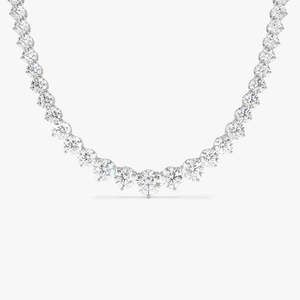 Collier tennis rond divin à 3 griffes, diamant de laboratoire 15,45 carats E VS1, or 14 carats, pour occasions spéciales et soirées - Product Image 2