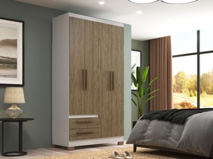 Armoire de style moderne NOUVEAU AMETISTA 4 portes 2 tiroirs Meuble de chambre en aggloméré Revêtement verni céramique Blanc/Bois - Product Image 5