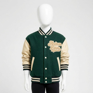 Chaqueta Varsity para Niños con Mangas de Cuero, Cuello Redondo, Chaqueta Varsity con Letras Bordadas para Niños Pequeños - Product Image 6