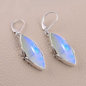 Boucles d'oreilles accessoires pour filles Boucles d'oreilles pierre de lune bleu feu Boucles d'oreilles en argent sterling massif 925 Bijoux - Product Image 3