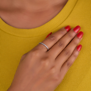 Minimalista 2mm corte redondo media eternidad Moissanite boda banda elegante apilable piedra preciosa anillo nupcial aniversario regalo para mujeres - Product Image 4